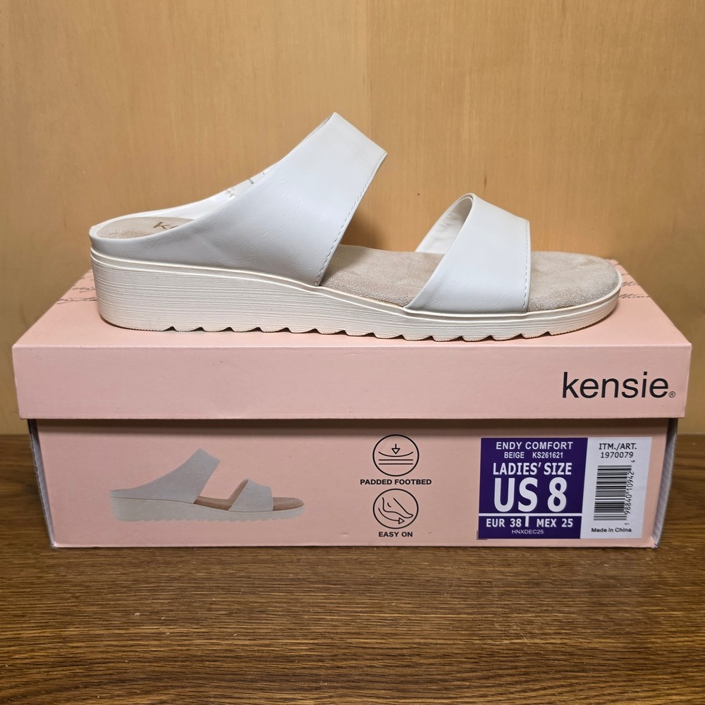 Kensie Endy Comfort KS261621 Women's Size 8 White Wedge Slide Sandals Used Good*